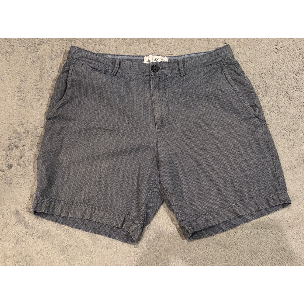 Original Penguin Mens Blue White Pattern Cotton Chino Shorts Size 33 OP4221